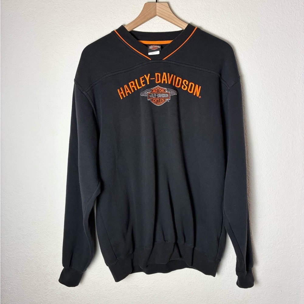 Harley-Davidson V-Neck Sweatshirt Stockton Ca Pullover Embroidered Vintage